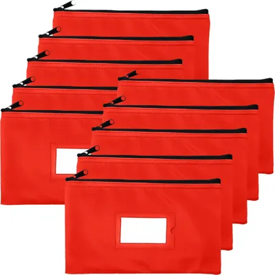 Money Bank Deposit Bag with Zipper | Red | 11x6 inch | Durable Leatherette