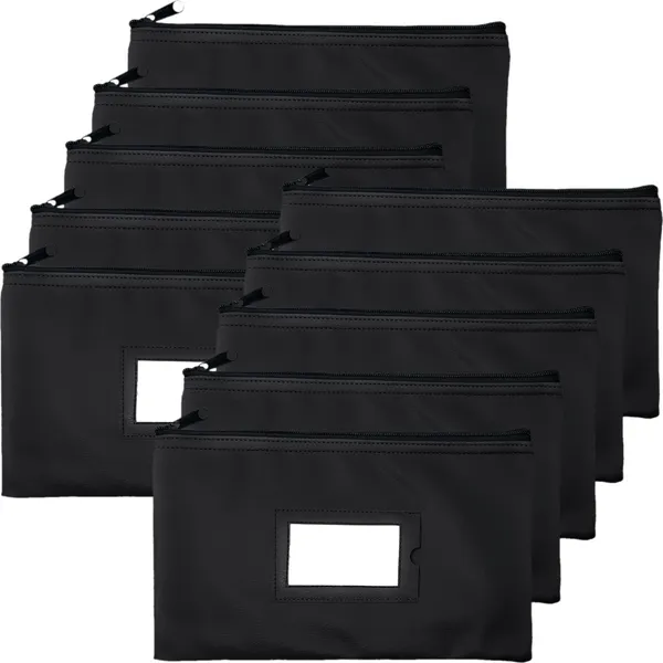 Money Bank Deposit Bag with Zipper | 10-Pack | Black | 11x6 inch | Durable Leatherette