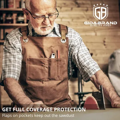 GIDABRAND Cross-Back Shop Apron | Waxed Canvas | Woodworker Gift