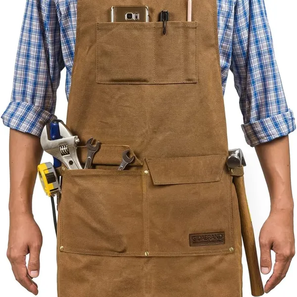 Woodworking Shop Apron 16 oz Waxed Canvas | Cross-Back Straps | Up to XXL