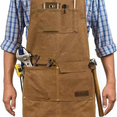 Woodworking Shop Apron 16 oz Waxed Canvas | Cross-Back Straps | Up to XXL